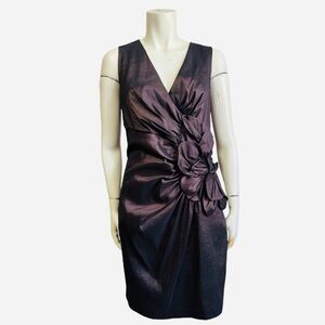 JESSICA MCCLINTOK sleeveless brown taffeta cocktail dress - 3D floral - Women 14